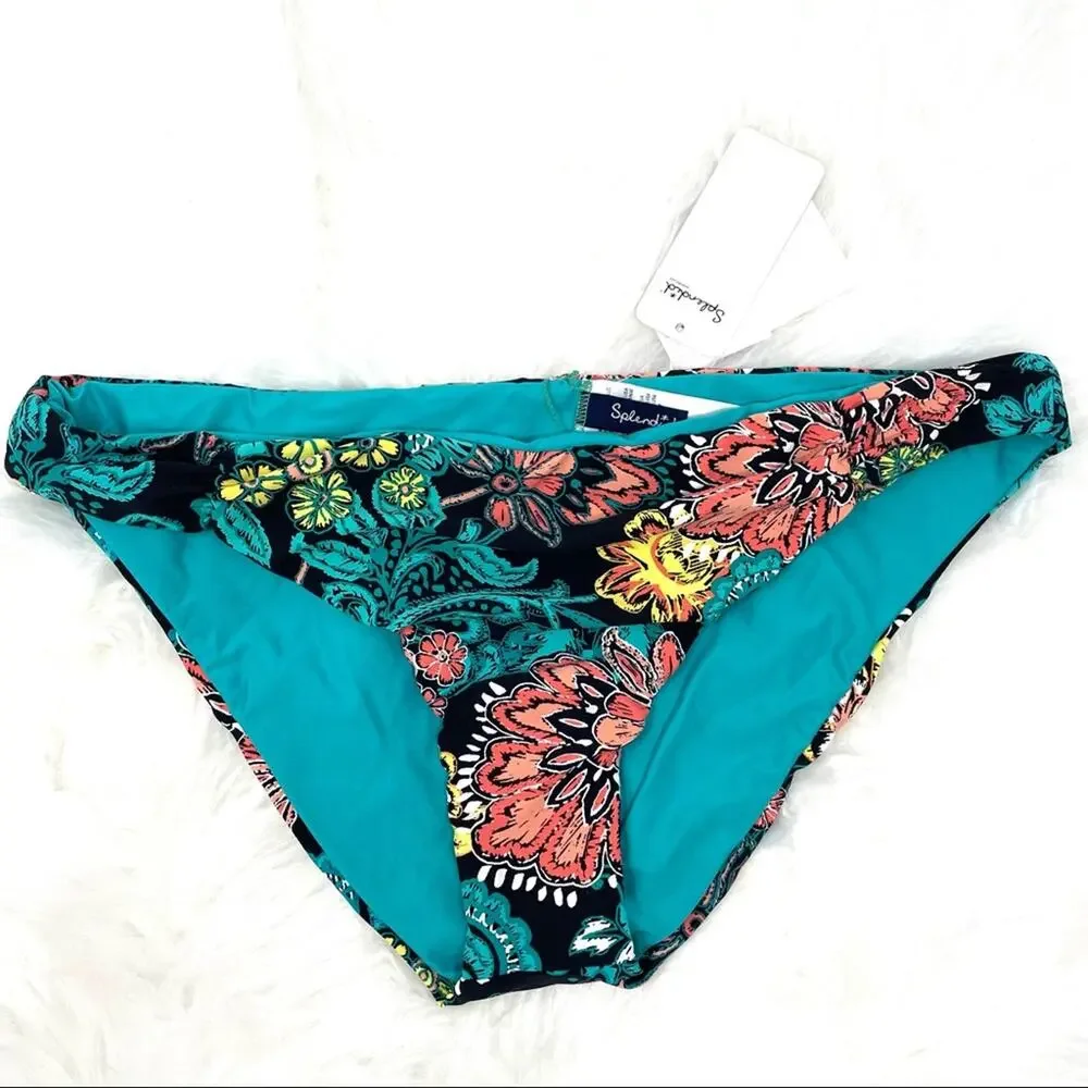 Splendid Farmhouse Floral Bandeau Ruffle Bikini SET Swimsuit Women's Large $132